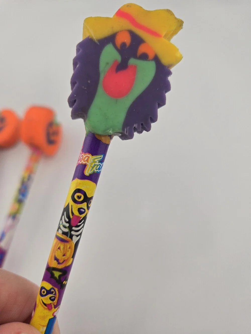 Vintage Lisa Frank Holiday Pencils Lot Halloween Witch Pumpkin Erasers
